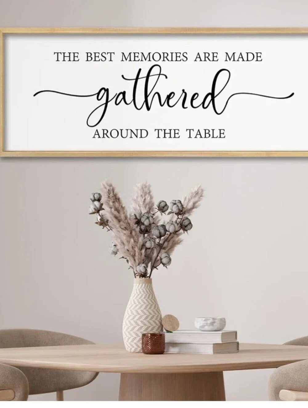 Gathered Wall Sign - White and Natural Wood Home Wall Decor 32x12